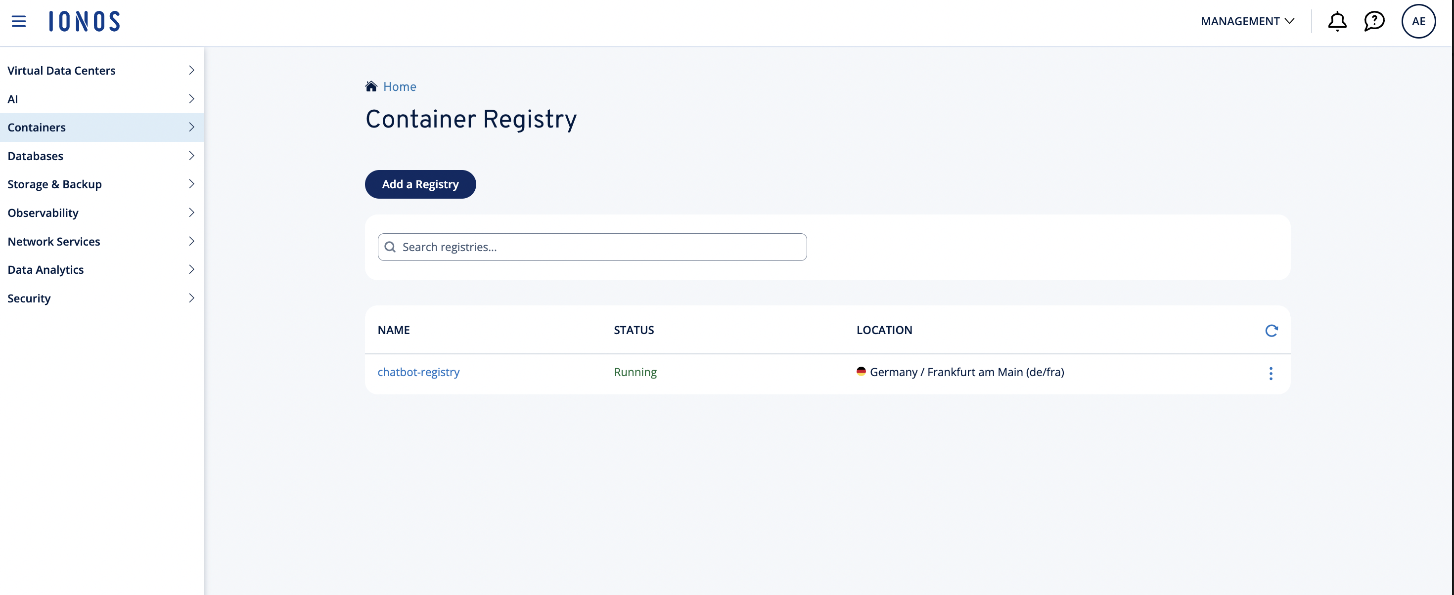 Create or select a registry